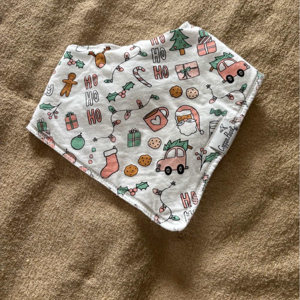 Cute Holiday Bandana Bib in White with Pink & Green - CozyCare